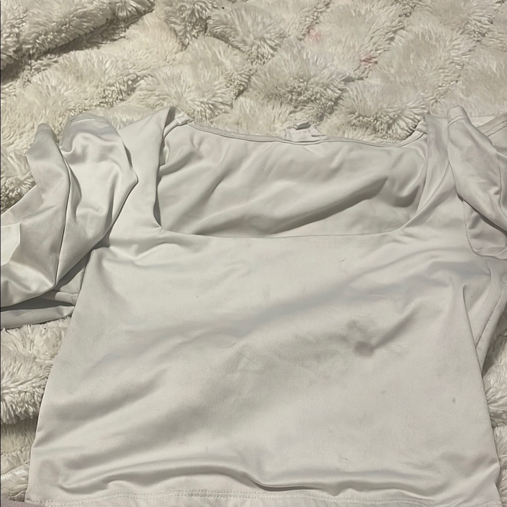 Elegant White Satin Puff Sleeve Top